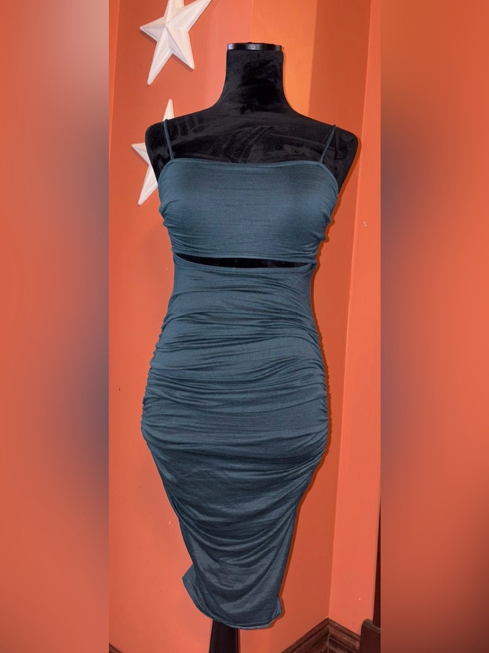 NWT-Windsor Teal Cutout Ruched Midi Dress